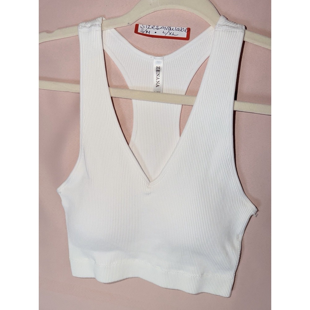 NEW Zenana Ribbed Crop Racerback Tank Top - White S/M